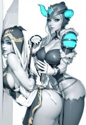 2girls 6_fingers ai_generated ashe_(league_of_legends) big_ass big_breasts female female_only league_of_legends multi_digit multi_finger sejuani stable_diffusion yuri