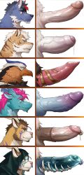 anthro avian beak blue_body blue_fur bodily_fluids canid canine countershade_face countershade_fur countershading deer dragon erection facial_piercing felid foreskin frde fur fur_tuft genital_fluids genital_piercing genitals glans hi_res humanoid_genitalia humanoid_penis inner_ear_fluff male mammal medial_ring nose_piercing nose_ring pantherine penis penis_lineup penis_piercing piercing precum prince_albert_piercing ring_piercing solo striped_body striped_fur stripes tiger tuft vein veiny_penis