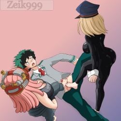 1boy 2girls barefoot camie_utsushimi collaborative_footjob denki_anma dominant_female domination double_footjob female femdom foot_domination foot_on_penis footjob izuku_midoriya male mei_hatsume my_hero_academia on_back penis stepped_on stepping_on_penis submissive_male teamwork threesome trample trampling uncensored zeik999