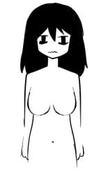 1girls bags_under_eyes black_hair breasts doodle female_only greyscale hakayu large_breasts looking_at_viewer lowres monochrome navel neet original original_character sketch solo_female wavy_mouth