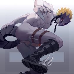 ass balls bara beelzemon boner demon digimon digimon_(species) digimon_tamers erection joraffasalmon male male_only muscles muscular penis seven_great_demon_lords solo solo_male tail tail_insertion