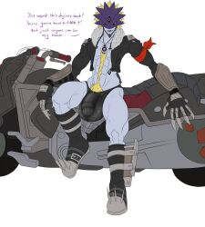 balls bara beelzemon big_balls big_bulge big_penis bulge demon digimon digimon_(species) digimon_tamers male male_only motorcycle muscles muscular penis samagthrav2 seven_great_demon_lords solo solo_male text