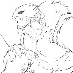 balls bara beelzemon blowjob demon digimon digimon_(species) digimon_tamers hand_on_head male male_only monochrome muscles muscular nude oral penis pon_3 seven_great_demon_lords tail