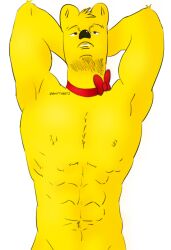 1boy abs belly_button flexing haribo humanoid large_ears lips male male_only muscles muscular muscular_male red_collar sfw shittyartz simple_background simple_shading six_pack tagme yellow_fur