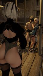 1boy 1futa 1girls 3d ass blindfold breasts caught caught_in_the_act erect_penis erection female femboy futanari intersex kaine_(nier) light-skinned_female light-skinned_futa light-skinned_male light_skin male male_on_futa nier nier:_automata nier_replicant nude nude_male penis polygoneclipse short_hair trap white_hair yorha_2b yorha_9s