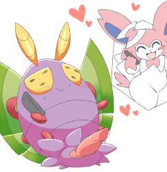 blush bug couple drawn dustox eeveelution furry girly heart moth penis phone_call phone_sex pokémon_(species) pokemon precum queen_funi smile smiling sylveon text thick_thighs