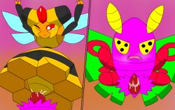 arms_up bee blush bug cum dustox female female_penetrated feral_on_feral girly habataki_tsubasa highres moth one_eye_closed penetration penis pokémon_(species) pokemon precum vespiquen wings