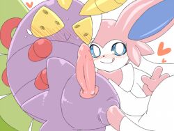 anal anal_penetration blue_eyes blush bug dominant_female drawn dustox eeveelution furry girly heart looking_at_viewer lowres moth penis pokémon_(species) pokemon queen_funi ribbons smiling sweat sylveon