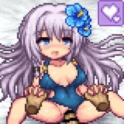 animated blue_eyes censored dark-skinned_male dark_skin gif gray_hair human human_only magia_record:_mahou_shoujo_madoka_magica_gaiden magical_girl mahou_shoujo_madoka_magica male ni_no penis penis_in_pussy pixel_art puella_magi_madoka_magica silver_hair swimsuit unseen_male_face vagina vaginal vaginal_penetration vaginal_sex white_skin yakumo_mitama young younger_female