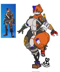 1boy among_us among_us_yellow armor breasts busty_boy cat_ears cat_face christomwow crazybunny4994 fortnite kitbash_(fortnite) male_only penis standing_on_one_leg thick thick_thighs