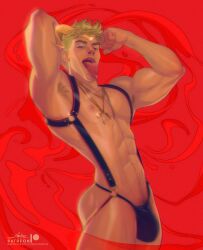 1boy abs aries_(zodiac) armpits biceps big_bulge bulge bulging_biceps caucasian caucasian_male flexing horns huge_bulge looking_at_viewer male male_only muscles muscular muscular_male pecs smooth_chest smooth_skin solo solo_male teasing thong tongue_out zane_nox zodiac