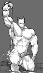 anthro balls bathing big_balls big_pecs big_penis dragon falcon_mccooper male male_only muscular muscular_male pecs penis pouring_on_self solo solo_male