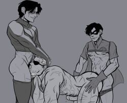 age_difference anal_sex bigger_sub clone dc dc_comics deathstroke dick_grayson gay jason_todd male male/male/male male_only nightwing no1_tballplayer oral_penetration oral_sex robin_(dc) robin_(jason_todd) slade_wilson smaller_penetrating spitroast threesome yaoi