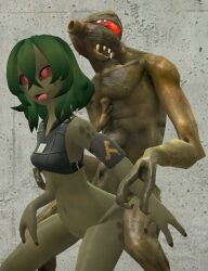 1boy 1girls 3d 3d_(artwork) alien alien_boy alien_girl alien_only anime artist_request dark_green_hair eyes_half_open female garry's_mod girl grabbing_arm grabbing_arms half-life half-life_(series) half-life_2 hands_on_hands male penis_in_pussy red_eyes sex sex_from_behind straight valve video_games vortigaunt