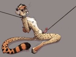 anthro asphyxiation bodily_fluids bondage bound cheetah crying felid feline genitals gore hi_res lil_beetle long_tail male male_ryona mammal pawpads paws penis restraints rope rope_bondage snuff solo tail tears tongue torture