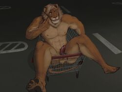 2022 abs anthro ass balls biceps erection feet felid genitals gesture gesturing_at_viewer grin hi_res in_shopping_cart lion looking_at_viewer male male_only mammal manly middle_finger muscular nipples pantherine parking_lot pecs penis pubes public public_exposure public_indecency public_nudity rude_gesture secret-greed shopping_cart smile solo triceps vein veiny_penis