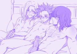 aizawa_shouta blush cuntboy eraserhead erect_penis gay grabbing_penis hairy_male hitoshi_shinso hizashi_yamada imminent_sex intersex long_hair my_hero_academia nipple_piercing penis_piercing pout pouting precum present_mic shinsou_hitoshi shiru_desu shouta_aizawa smile student sweatdrop teacher teacher_and_student threesome yamada_hizashi yaoi