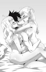 1boy 2girls black_and_white black_clover cheating cousins female heart-shaped_pupils incest kissing male mimosa_vermillion monochrome multiple_girls netorare noelle_silva penetration threesome tst_wttd white_hair yuno_grinbellior