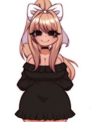 1girls 5hitzzzu alternate_costume big_breasts black_dress boombita breasts cleavage cute doki_doki_literature_club dress female funcu funculicious happy long_hair meatcuteshii monika_(doki_doki_literature_club) pinkbobatoo skiddioop stereodaddy wholesome