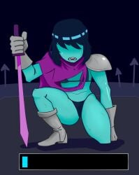 1girls bikini blue_body blue_skin defeat defeated defeated_heroine deltarune errand_boy female female_human hair_over_eyes human kris_(dark_world_form) kris_(deltarune) kris_female_(deltarune) short_hair small_breasts solo_female undertale_(series)