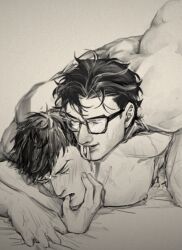 anal_sex baixianggua batman batman_(bruce_wayne) batman_(series) biting_ear bruce_wayne clark_kent dc dc_comics dominant_male from_behind gay glasses held_down male male/male male_penetrated male_penetrating male_penetrating_male muscular_male pinned pinned_down submissive_male superman superman_(series) tear thumb_in_mouth yaoi