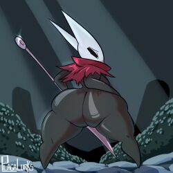 1girls ass big_ass black_body bottom_heavy cloak dat_ass fat_ass female female_only full_body hollow_knight hornet_(hollow_knight) huge_ass large_ass looking_at_viewer looking_back needle plaga shortstack solo solo_female thick_ass thick_thighs wide_hips