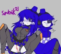 2020s 2021 2d blue_hair blush duo edit female_only mimi_sentry mini_sentry panties_aside pussy robot robot_girl sentry-chan sentry_(team_fortress_2) sentry_turret skirt spunik21 steamy_pussy sweatdrop sweating team_fortress_2 tf2 valve valve_(company)