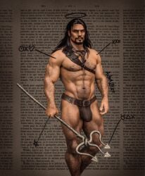 abs astra_zero biceps big_bulge bulge bulging_biceps hairy hairy_chest harness huge_bulge long_hair male male_only melanin muscles muscular muscular_male pecs shirtless_male standing thick_thighs trident underwear