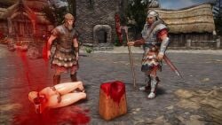 1girls 2boys 3d animated beheaded beheading blood bunny_ears corpse death decapitated_head decapitation execution executioner female female_death gore guro heart_pasties imperial male multiple_boys nord skyrim snuff sound tagme the_elder_scrolls video