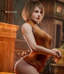 1girls 3d ashley_graham ashley_graham_(ella_freya) blonde_hair capcom clothed_female female female_only goldy_3d green_eyes looking_at_viewer panties resident_evil resident_evil_4 resident_evil_4_remake sleeveless