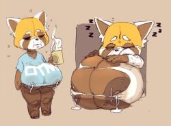 1girls 2d 2d_(artwork) aggressive_retsuko aggretsuko anthro areola big_breasts breast_milk erect_nipples female female_only hyper_bimbo hyper_breasts lactating lactation milk nipple_bulge nipples red_panda retsuko sanrio sixsidesofmyhead smooth_fur solo thick_thighs tight_clothing tired