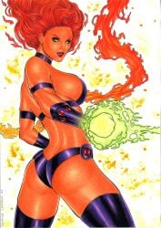 1girls 2023 alien_girl artist_request ass color cowboy_shot curvy_body curvy_figure dc dc_comics ed_benes_studio female female_ass female_focus female_only green_eyes green_sclera huge_breasts koriand'r long_hair looking_at_viewer no_pupils pinup red_eyebrows red_hair seductive_eyes signature solo_female starfire starfire_(comics) teen_titans thighs voluptuous_female