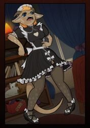 anthro clothing double_penetration hi_res husdur kherry kobold maid_uniform penetration stomach_bulge uniform