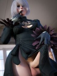 1futa 3d balls big_penis breasts clothing erect_penis erection futa_only futanari hairband kothyaci light-skinned_futanari light_skin low-angle_view nier nier:_automata penis penis_under_clothes short_hair solo standing tenting testicles white_hair yorha_2b