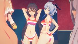 4girls female female_only ganyu_(genshin_impact) genshin_impact hands_behind_head hu_tao_(genshin_impact) keqing_(genshin_impact) koikatsu kud_dk lesbian_orgy lesbian_pride_bikini lesbian_pride_colors multiple_girls strap-on thick_thighs thighs yanfei_(genshin_impact) yuri