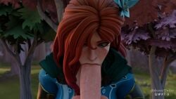 1boy 1girls 3d big_penis blowjob blowjob_face clothed_female_nude_male desess3intes dota_2 fellatio green_eyes hands-free looking_down pov red_hair red_hair sucking_penis windranger