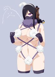 alluring big_breasts black_hair blush breasts cleavage dark_hair gloves kanisuka_rita mask moffun-kun ohsama_sentai_king-ohger otokam1117 practically_nude purple_eyes skimpy skimpy_bikini skimpy_clothes sling_bikini solo super_sentai sword sword_on_back thigh_highs toned toned_body veil violet_eyeshadow