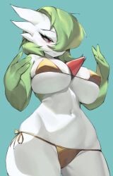 1girls big_breasts bikini breasts female gardevoir generation_3_pokemon gold_bikini golden_bikini hi_res nintendo pokémon_(species) pokemon pokemon_(species) red_eyes thick_thighs wide_hips woobin94