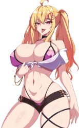 1girls artist_request bikini bikini_under_clothes black_choker blonde_hair booty_shorts breasts choker crop_top female gyaru hair_ornament haks hi_res huge_breasts large_breasts light-skinned_female light_skin long_hair naughty_face oc original original_character pink_bikini red_eyes revealing_clothes saaya_(kirome) short_shorts shorts smooth_skin solo thick_thighs tied_top twintails virtual_youtuber voluptuous voluptuous_female white_background