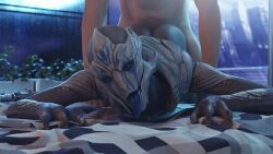 3d 3d_(artwork) alien alien_girl alien_humanoid athletic_female bioware blue_tongue doinks-ahoy faceless_male female from_behind from_behind_position high_resolution highres human human_penetrating interspecies light-skinned_male male/female mass_effect sex tongue_out turian