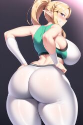 ai_generated ass_focus blonde_hair blue_eyes curvaceous curvy curvy_figure gigantic_ass gigantic_breasts gym_shirt gym_shorts huge_ass huge_breasts huge_hips looking_at_viewer massive_ass nai_diffusion ponytail princess_zelda seductive_smile shiny_clothes shiny_hair shiny_skin stable_diffusion the_legend_of_zelda thick_thighs thunder_thighs voluptuous wide_hips