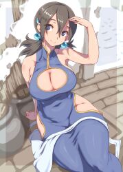 armpits big_breasts breasts earrings eyes_visible_through_hair kous_(onetwojustice) mega_man mega_man_legends tagme