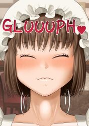 female female_pred giantess macro macro_female maid oral_vore swallowing throat_bulge tiny unwilling_prey vore