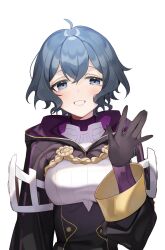 1girls ahoge black_gloves blue_eyes blue_hair female female_only fire_emblem fire_emblem_awakening gloves highres koyo_akio looking_at_viewer medium_breasts morgan_(fire_emblem) morgan_(fire_emblem)_(female) nintendo smile solo upper_body waving white_background