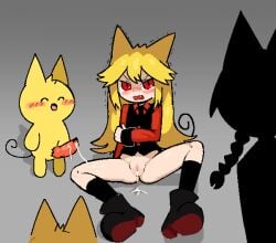 1boy 2girls after_sex anthro bodily_fluids bottomless clothed clothing cum cum_in_pussy cum_inside female footwear funamusea genital_fluids genitals group humanoid lord_prosciutto male moge-ko mogeko mogeko_castle pongpongrun pussy shoes yonaka_kurai