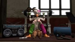 1boy 1girls 3d_animation alternate_version_available animated barbell belly belly_button boombox bowtie breasts chicken chicken_foot closing_eyes fitness five_nights_at_freddy's five_nights_at_freddy's:_security_breach fnaf glamrock_chica_(fnaf) glamrock_chica_(mayosplash) human light-skinned_male mayosplash nipples no_sound nude_female nude_male pleasure_face pussy pussy_juice scottgames sitting_on_penis source_filmmaker sport steel_wool_studios tagme video vorongamer workout