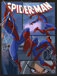 1boy 1girls absurd_res artist_request comic comic_page cover_page crossover dark-skinned_female dark_skin eastern_and_western_character execution female femdom helmsburg75 hi_res male marvel marvel_comics miruko muscular muscular_female my_hero_academia red_eyes rumi_usagiyama shounen_jump spider-man spider-man_(series) symbiote tagme