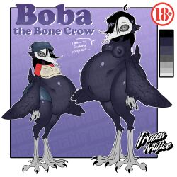 absurd_res ass avian beak belly big_ass big_belly big_breasts big_butt bird black_body breasts clothed clothing corvid corvus_(genus) crow digital_media_(artwork) eyebrows feathered_wings feathers female fingers frozenartifice hair hi_res huge_ass huge_butt mask nipples nude oscine passerine pregnant pregnant_female short_stack simple_background thick_thighs white_face wide_hips wings
