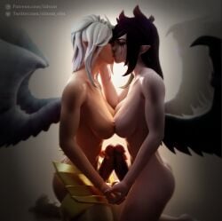 2futas 3d angel angel_wings armor armored armored_female athletic_futanari balls balls_touching ballsack black_hair breast_frottage breasts fallen_angel futa_on_futa futa_only futanari hand_holding handholding holding_hands holding_penis iidssm_sfm incest kayle kissing league_of_legends masturbating_futa masturbating_other masturbating_self_and_another masturbation morgana naked naked_futanari penis penis_touching runny_makeup sister sister_and_sister sisters topless topless_futanari touching_balls touching_penis white_hair