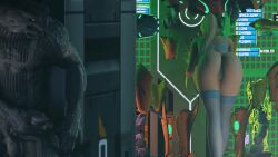 3d animated being_watched big_breasts big_penis blue_lingerie blue_stockings bra crossover dat_ass elite_(halo) evilaudio female g-string halo_(series) headphones hiding larger_male lingerie looking_back male masturbating_while_watching masturbation metroid metroid_suit monster rougenine samus_aran sangheili sarah_bryant shaking_butt sound stockings tagme thong trying_to_be_quiet video voyeur voyeurism watching working